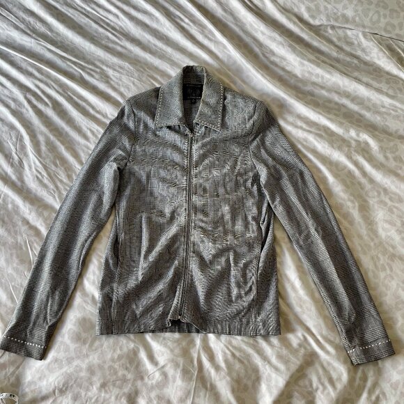 St. John Sport Petite Black & White Plaid Jacket with Silver Stud Detail - Picture 2 of 12